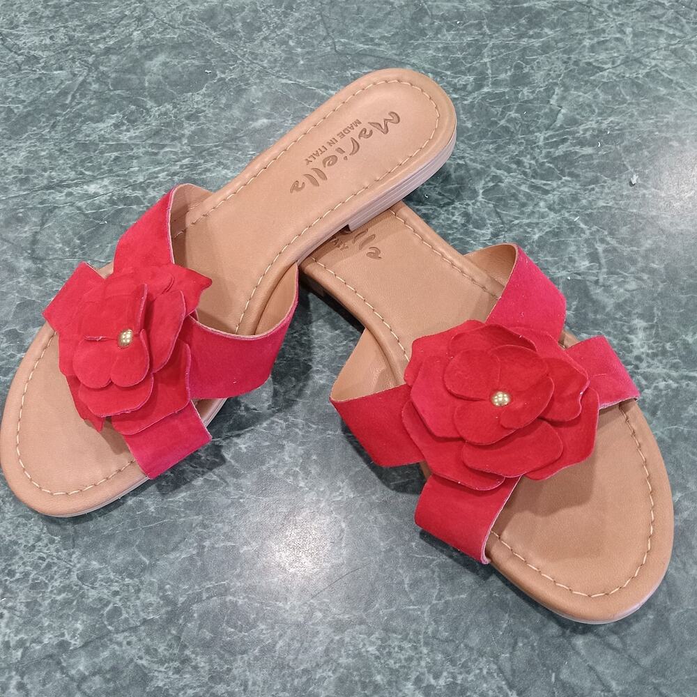 Mariella Genuine Suede/Leather Flower Sandals Womens Size 8 Made in Italy Red